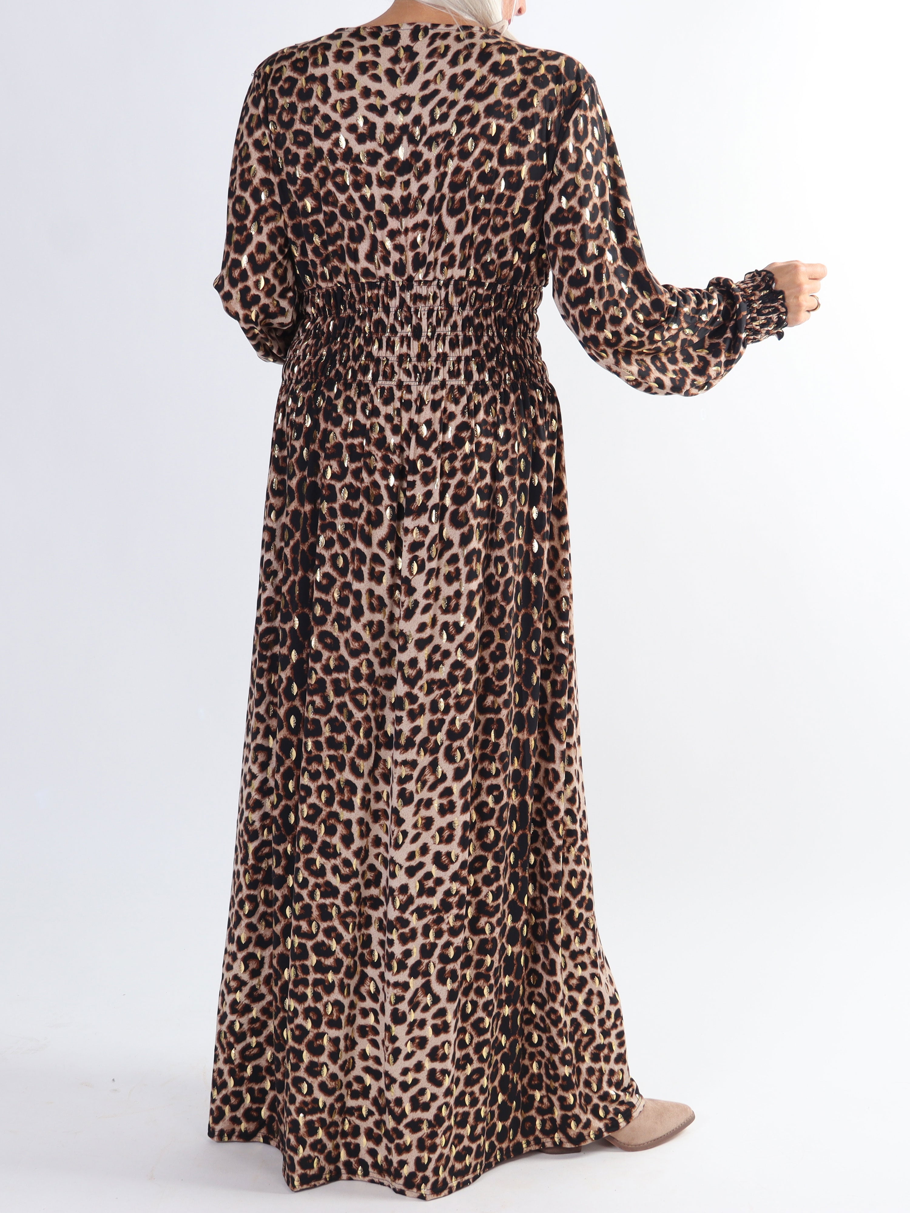 Pams Animal L/S - Plus size elastisk klänning i skrynkelfritt tyg med långa ärmar